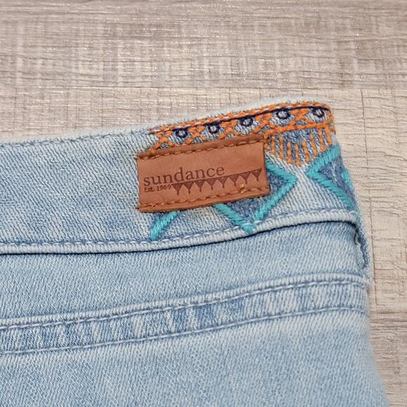Sundance Magnolia Patchwork Embroidered Straight Leg Jeans Size 31 Boho Cottage - Picture 8 of 14